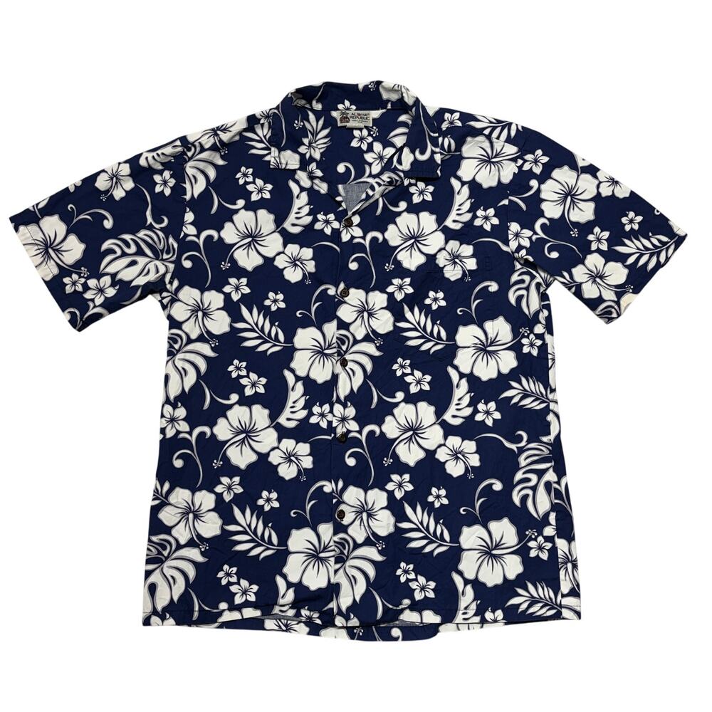 Aloha Republic Shirt Mens Large Blue Floral Hibiscus Hawaiian Camp Summer USA